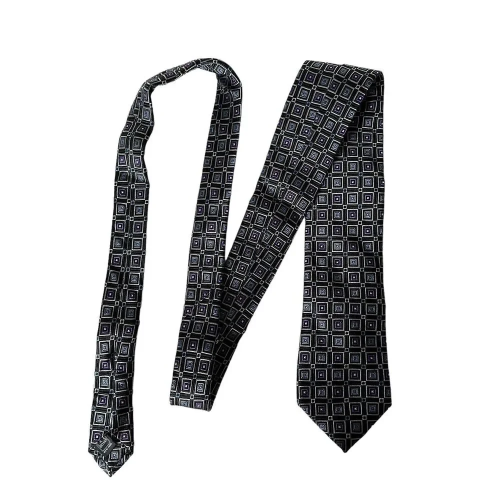 Lot of 2 IKE Behar Men Neckties Purple Plaid Striped Square Print Geometric Ties